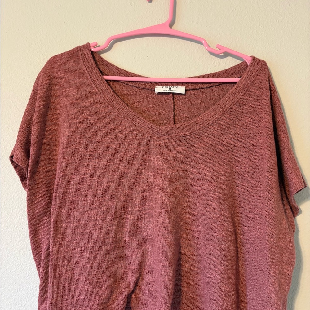 Zenana Outfitters V-Neck Short Sleeve Crop Tee - Mauve